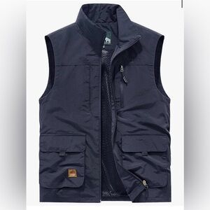 New Men's Multi-Pocket Outdoor Vest Navy Blue Full Zip Fishing Hiking